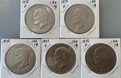 (5) Eisenhower IKE One Dollar Coins 1972-D