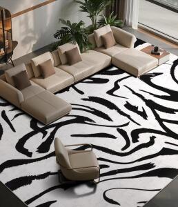 YIHOUSE Modern Area Rugs for Living Room, 8x10 Washable Black and White Rug, Thin Abstract Geometric Striped Rug, Area Rug for Bedroom,Kitchen,Dining Room,Office