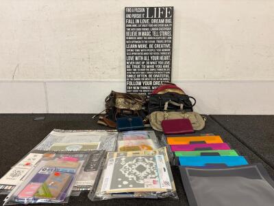 (7) Various Purses Including Coach And Chaps (2) Inbranded Wallets (1) Hanging File Organizer Various Arts And Crafts Supplies