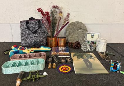 Antique Lot (1) Set Sugar And Flour Tins (2) Jewlery Boxes (3) (1) Rabbit Welcome Stone And More SEE PICTURES