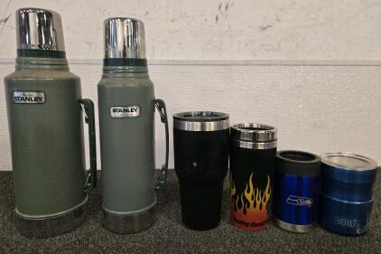 (2) Large Stanley Thermos, (4) More Cups