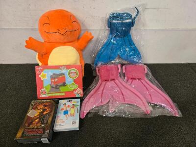 (3) Swimming Mermaid Tails, Charmander, D&D Holga Toy, Arm Band Floaties, Soft Building Blocks