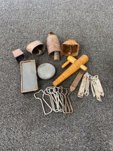 Vintage Bells, Bottle Openers, Sharpening Stones and Handle