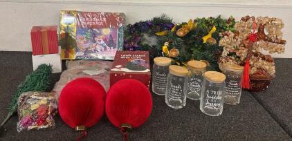 Christmas Lot (1) My Little Pony Art Set (3) Various Wreaths (5) Poece Friendship Jars with Lids And Straws (1) Mini Christmas Tree Various Ornaments (1) Box Lawn Stakes With Clips (9) Piece XLarge Christmas Ornament Set