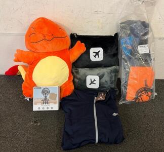 BRAND NEW PRODUCTS!! Including (1) 22-Inch Charmander Stuffed Animal, (2) Set Of Luxpard Snorkel Find In Size XS, (1) Baby Stroller Fan, And More!!