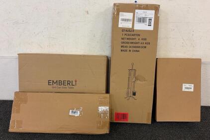 BRAND NEW PRODUCTS!! Including (1) Fireplace Tools Set With Twist Handle, (1) Emberli Grill Cart Side Table, (1) Cell Phone Storage Container, And More!!