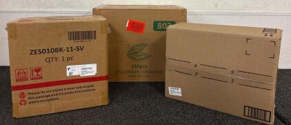 Kitchen Lot (1) Small Slow Cooker (1) Farmhouse Fruit Basket (150) Piece Plastic Food Containers with Hinged Lids