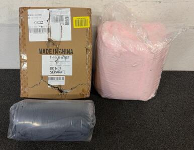 BRAND NEW PRODUCTS!! Including (1) Set Of 2 Baisihan Goose Feather Pillows, (1) Beautex Fleece Blanket Queen Size, And (1) Pink Fluffy Throw Blanket!!