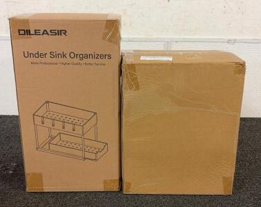 BRAND NEW PRODUCTS!! Including (1) Dileasir Under Sink Organizers And (1) Bamboo Trash Bag Dispenser!!