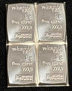 (4) Valcambi Suisse 1G 999.0 Fine Silver Bars