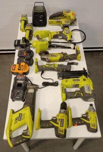 Ryobi 18V ONE+ 5-1/2 Inch Cordless Circular Saw. Ryobi 18V ONE+ Power Caulk and Adhesive Gun, Ryobi 18V ONE+ JobPlus Multi-Tool. Ryobi 18V ONE+ AirStrike 18-Gauge Cordless Brad Nailer, Ryobi 18V ONE+ 1/4 in. Cordless Impact Driver,Ryobi 18V ONE+ 1/2-inch 