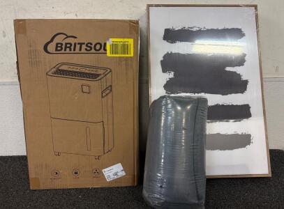 (1) NEW IN BOX Humidifier (1) 3 Piece Abstract Canvas (1) Queen Blanket