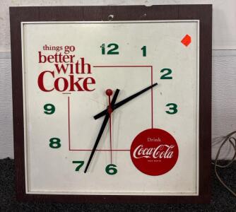 Retro CocaCola Clock Tested And Runs 16x17