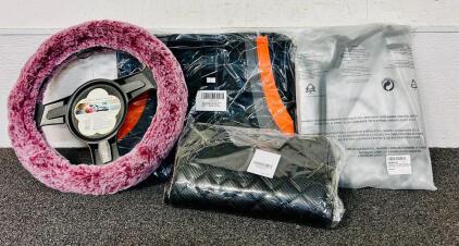 Beiqitong Car Floor Mat Set (Black and Orange), Middle Console Cover, Steering Wheel Cover, and Rain Cover For Wagon