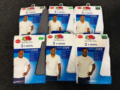(6) Packs Of Fruit Of The Loom V-Neck Shirts (Gray and White)
