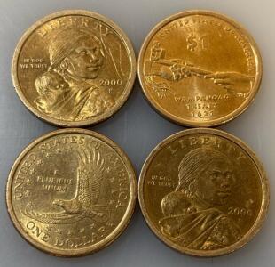 Wampanoag Treaty 1621 Sacajawea Dollar Coin W/ (3) Sacajawea Dollar Coins 2000&rsquo;s