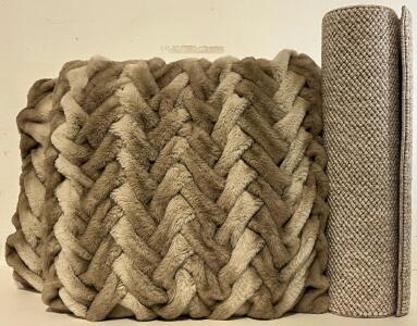 Like New &mdash; (2) Braided Faux Fur Throw Pillows & 7&rsquo; Beige Runner Rug