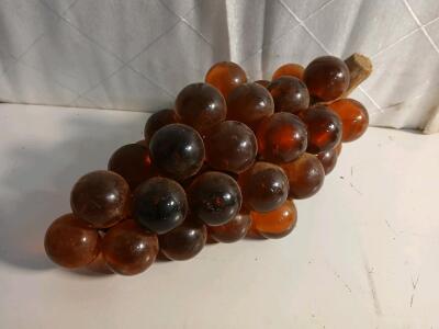 Vintage Mid-Century Modern Amber Lucite Grape Cluster -12"