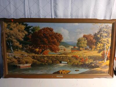 Vintage Lithograph Print "Old Stone Bridge" By West all (Walter Brightwell) -49"x26"