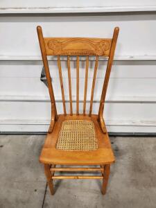Traditional Wooden Chair, Cane Seat, Carved Backrest