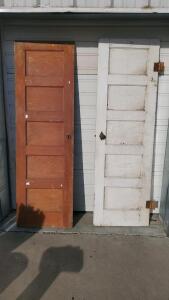 Pair of Interior Wooden Doors, 80x28 in, 5-Panel, Brown and White