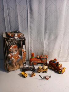 (1) Vintage New Bright Walking Talking Toby Robot (1) Vintage Modern Toys Tin Litho Toy Train & More