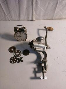 (1) Vintage Universal No.72 Hand-Crank Mest Grinder/Food Chopper & (1) Vintage Lux Gabriel Twin-Bell Alarm Clock