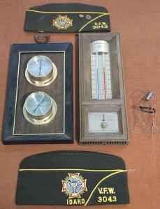 (2) Vintage Springfield Thermometers & (2) Vintage VFW Military Hats