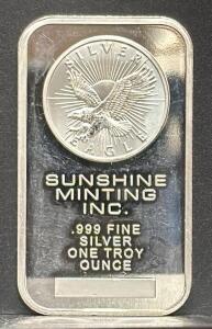 Sunshine Minting 1 Oz .999 Fine Silver Bullion Bar - Eagle Design