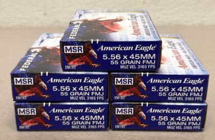 (100) Rounds Of Federal American Eagle 5.56x45mm NATO, 55 Grain FMJ, XM193