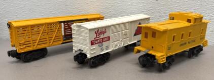 Lionel Model Train Cars: Libby's 6050, Union Pacific 6167, Stock Car 6656