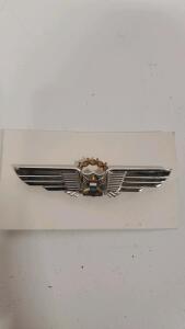 Vintage Silver Aviation Pilot Wings Pin with Emblem, 3.5-inch Metal Alloy