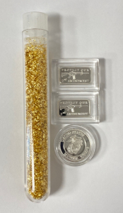 (3) 1-Gram .999 Silver Bars/Bullion & (1) Jar of Gold Leaf/Flake