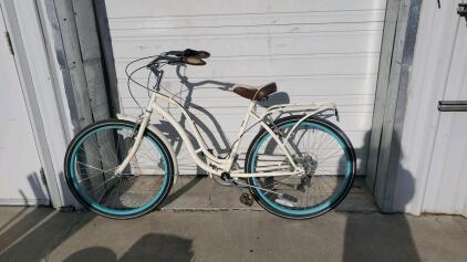 Sixthreezero Around The Block Cruiser Bicycle, 26" Wheels, White/Turquoise