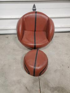 Basketball-Themed Chair and Ottoman Set, Brown and Black, Faux Leather