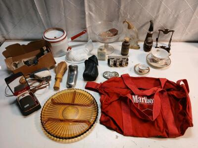 (1) Vintage Kettle Pot (1) Vintage Old Spice Bottle (1) 12" Yellow Glass Dish & More