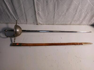 Vintage Spanish Cup-Hilter Rapier Toledo Sword W/ Cover -41"