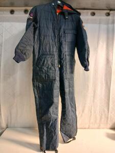 Vintage Sportswear Navy Blue Quilted Puffer Snowmobile Suit Hooded
