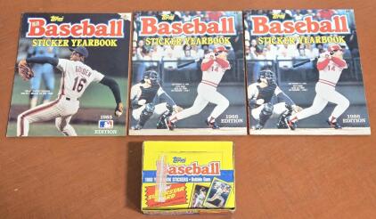 Topps 1988 Baseball Player Yearbook Sticker Pack Box & (3) Topps Baseball Sticker Yearbooks