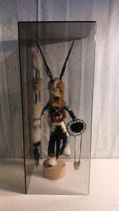 Vintage Native American Handcrafted Kachina Doll Buffalo Dancer/Warrior Spirit W/ Cover Box -34"