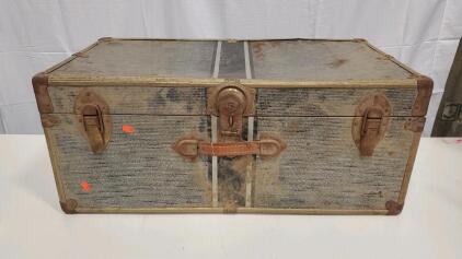 Vintage Trunk, Wood & Leather, Metal Corners, 30" x 18" x 12"