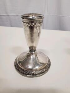 Sterling Silver Candlestick Holder with Rope Design, Marked Sterling Reinforced