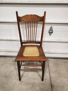 Traditional Wooden Dining Chair with Cane Seat and Carved Backrest