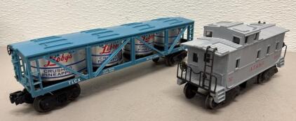 Lionel Model Train Cars: TLCX 6475 Flatcar & AT&SF 6017 Caboose, O Scale