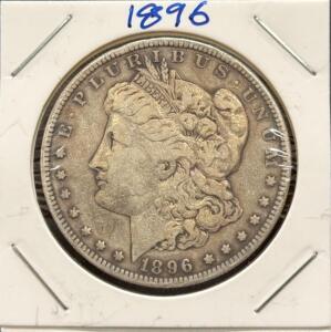 1896 Morgan Dollar, 90% Silver, No Mint Mark, 1.5 inches Diameter