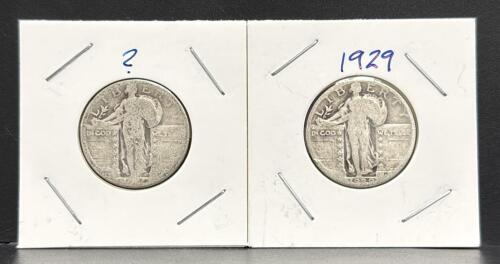 (2) Standing Liberty Quarters Dated 1929, Unknown, Silver Composition, U.S. Mint