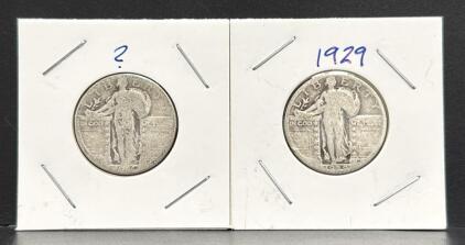 (2) Standing Liberty Quarters Dated 1929, Unknown, Silver Composition, U.S. Mint