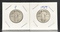 (2) Standing Liberty Quarters Dated 1929, Unknown, Silver Composition, U.S. Mint