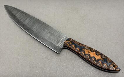Custom Damascus Steel Chef's Knife with Layered Wood Handle