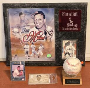 Assorted Vintage Stan Musial Memorabilia: Plaque, Signed Baseball & More!